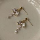 Freshwater Pearl Rhinestone Dangle Earring 1 Pair - 1610 - Faux Pearl - White - One Size