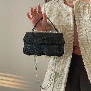 Wave Edge Croc Grain Leather Crossbody Bag