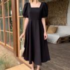 Square-neck Puff-sleeve Dress Black - One Size
