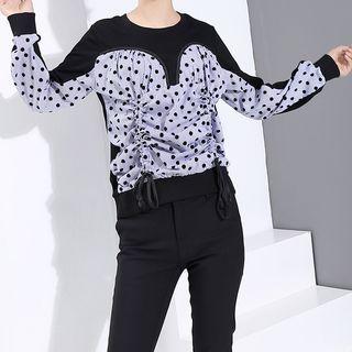 Dotted Panel Round-neck Long-sleeve Sweatshirt