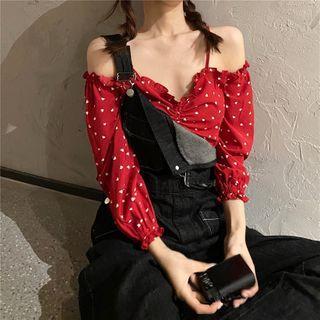Cold-shoulder Heart Printed Top / Jumper Pants