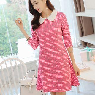 Long-sleeve Check A-line  Dress