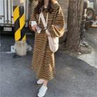 Striped Long-sleeve Loose-fit Hooded Dress