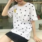 Banana Embroidered Short-sleeve Dotted T-shirt