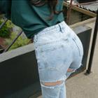 Slit-back Washed Tapered Jeans
