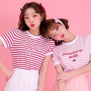 Strawberry Milk Short-sleeve Stripe T-shirt