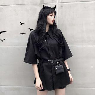 Plain Boyfriend Shirt With Belt & Pouch