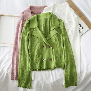 Double-breasted Ruffled-trim Knit Cardigan