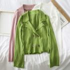 Double-breasted Ruffled-trim Knit Cardigan