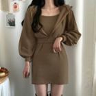 Set: Spaghetti Strap Mini Sheath Dress + Cropped Zip-up Hoodie