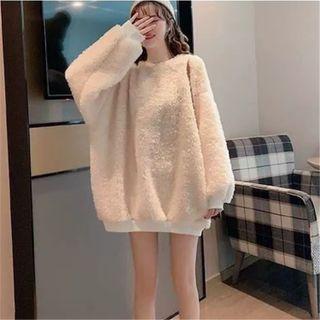 Long Sleeve Furry Sweatshirt Off-white - One Size