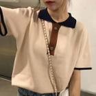 Contrast Trim Short-sleeve Knit Top / Knit Dress