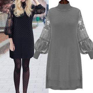 Mock-neck Lace Panel Dress