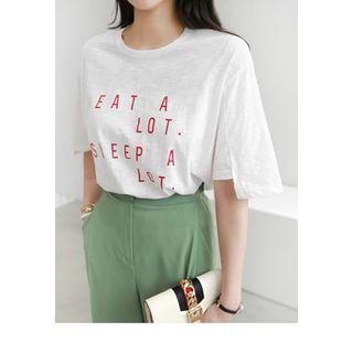 Cutout-sleeve Lettering T-shirt