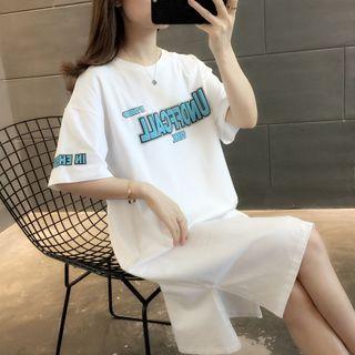 Short-sleeve Lettering Print Midi T-shirt Dress