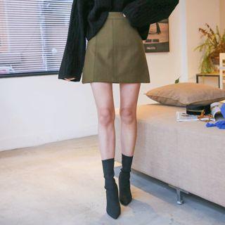 Paneled Wool Blend A-line Miniskirt