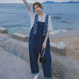 Checkered Panel Denim Jumper Pants