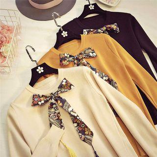 Printed Bow Accent Sweater