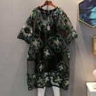 Short-sleeve Flower Embroidered Mesh Dress As Shown In Figure - One Size