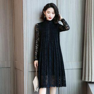 Long-sleeve Pintuck Lace Dress