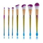 Set Of 7: Gradient Mermaid Tail Handle Makeup Brush Yellow & Blue - One Size