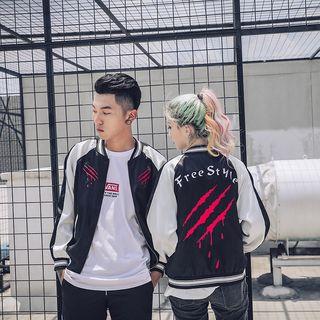 Couple Matching Embroidered Zip-up Baseball Jacket