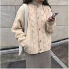 Plain Single-breasted Cable-knit Cardigan
