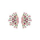 Fashion And Elegant Plated Gold Flower Stud Earrings With Pink Cubic Zirconia Golden - One Size
