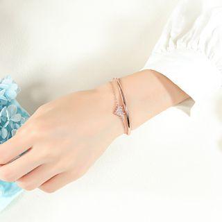 Fashion Romantic Plated Rose Gold Heart-shaped Cubic Zirconia Bangle Rose Gold - One Size