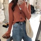 V-neck Plain Single-breasted Knitted Crop Top