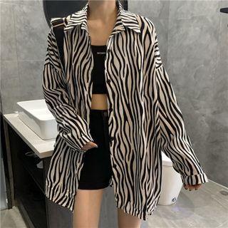 Zebra Printed Long-sleeve Shirt As Shown In Figure - One Size