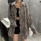 Zebra Printed Long-sleeve Shirt As Shown In Figure - One Size