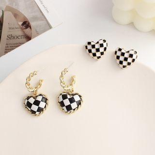 Heart Checker Alloy Earring (various Designs)