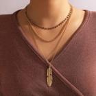 Layered Feather Pendant Chain Necklace 1 Pc - 17418 - Gold - One Size