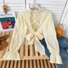Opened Ribbon-back Chiffon Crop Shirt Almond - One Size
