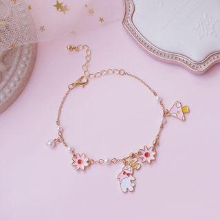 Alloy Rabbit & Flower Bracelet Pink & Gold - One Size