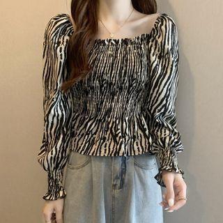 Bubble Long-sleeve Off-shoulder Top