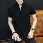 Mandarin Collar Short-sleeve Knot Button Shirt