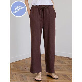 Drawstring-waist Linen Wide-leg Pants