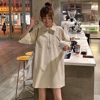 Loose-fit Short-sleeve Dress Almond - One Size