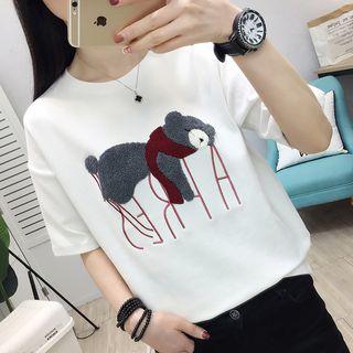 Short-sleeve Bear Applique T-shirt