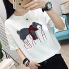 Short-sleeve Bear Applique T-shirt