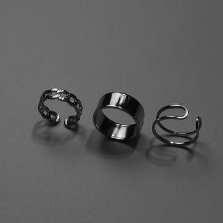 Set Of 3 : Alloy Ring / Open Ring (assorted Designs) 1 Set - Silver - One Size