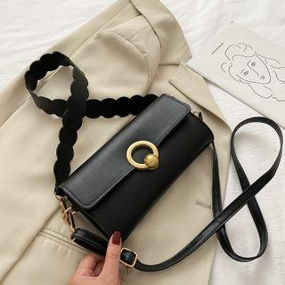 Scallop Trim Faux Leather Flap Crossbody Bag