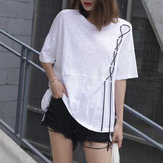 Elbow-sleeve Lace Up T-shirt