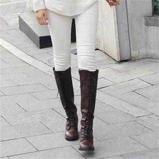 Chunky-heel Lace-up Tall Boots
