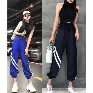 Cropped Knitted Tank Top / Color Block Sweatpants
