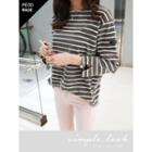 Slit-cuff Striped T-shirt