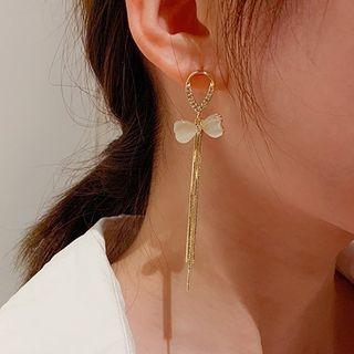 925 Sterling Silver Cat Eye Stone Fringed Earring 1 Pair - Silver Needle - As Shown In Figure - One Size