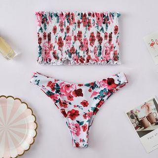 Floral Print Smocked Bikini